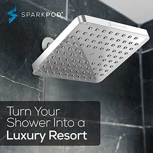 SparkPod Rain Shower Head, 8 Inch Square, Luxury Polished Chrome Finish | High Pressure Shower Heads, 90 Nozzles, Adjustable Showerhead, No Tools Needed, Universal Connection - color: Luxury Polished Chrome, style: 8 Inch Square