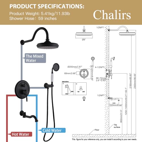 Shower Systems with Handheld Sprayer,3 Functions Shower Faucet Sets Wall Mounted,Shower Fixture with Brass Valve,Complete Shower System Kit with Foldable Tub Spout (Matte Black) - color: Matte Black