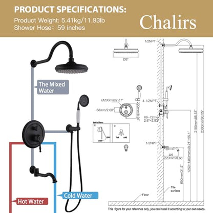 Shower Systems with Handheld Sprayer,3 Functions Shower Faucet Sets Wall Mounted,Shower Fixture with Brass Valve,Complete Shower System Kit with Foldable Tub Spout (Matte Black) - color: Matte Black
