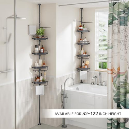 Sturdy Shower Caddy - 4 Tier Adjustable Organizer, Rustproof Stainless Steel, 32-122 Inch - color: Grey