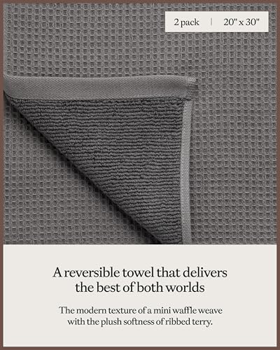 Cozy Earth Waffle Hand Towels, Mini Textured Waffle Weave Pattern | 60% Cotton 40% Viscose from Bamboo Hand Towels 20 x 30 Inches, Soft and Absorbent Terry, 2 Pack Charcoal - color: Charcoal, size: Hand Towel