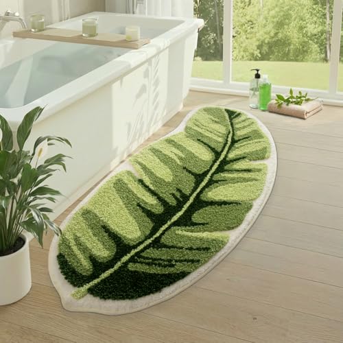 LUMI Cute Bathroom Rug Green Leaf, Absorbent Non Slip Bath Mat, 24"x48" | Palm Leaf Plant, Soft Plush Microfiber, Quick Dry, Washable for Shower Floor, Bathroom, Sink Bathtub, Bedroom, Kids Room - color: Ample Palm Leaf-large