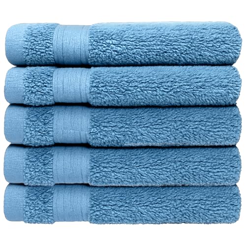 100% Cotton Luxury Washcloths 12x12 – Ultra Soft, Super Absorbent & Quick Dry Terry & Diamond Weave Towels for Face, Hands, Spa, Makeup Removal & Baby Care (MultiPack Sets) (5, China Blue) - color: China Blue