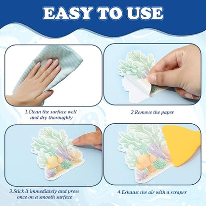 Whaline 24Pcs Ocean Animal Bathtub Non Slip Stickers Cute Sea Creature Anti Slip Adhesive Shower Decals with Scraper for Summer Bathroom Shower Floor Stairs Decor