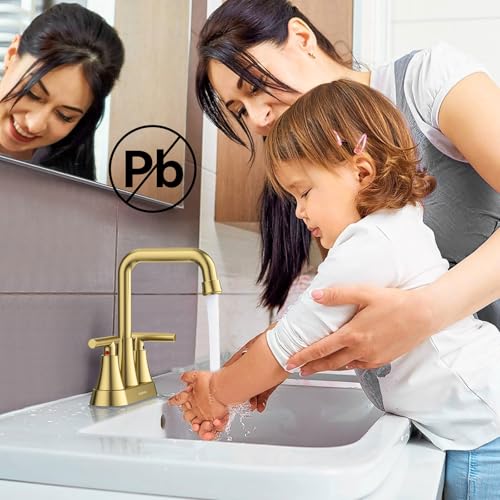 Brushed Gold 4 inch Centerset Bathroom Faucet for Sink 2-3 Hole | Bathroom Sink Faucet with Pop-up Drain and Supply Lines, Stainless Steel 2-Handle Centerset Faucet for Vanity RV Restroom - color: Brushed Gold