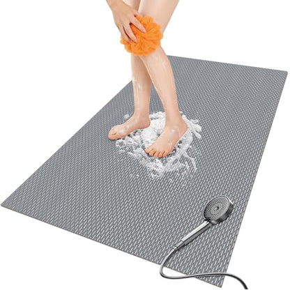 Bathroom Non Slip Shower Mat, Gray 58x32 Inch Bathtub Mat, Non Slip Bathroom Mat for Elderly and Kids, Easy to Dry, Fast-Dry Drainage Hole, Easy to Prune - color: Gray, size: 58" x 32" (Rectangular)