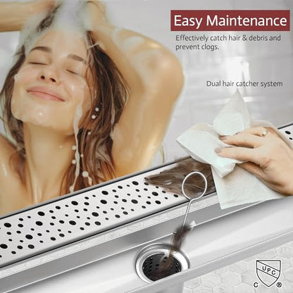 Linear Shower Drain, 36 inch Brushed Nickel | Including Hair Catcher and Removable Grate, 304 Stainless Steel, Easy to Install and Clean (Drain Base Not Included) - color: Brushed Nickel, size: 36 inch