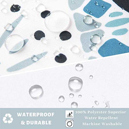 Long 71x79 Hotel Grade Fabric Hook Free Shower Curtain with Polyester Replacement Liner White&Blue Boho Style – Machine Washable Top See Through Mesh Window - color: White&blue, size: 71"W x 79"L (Pack of 1)