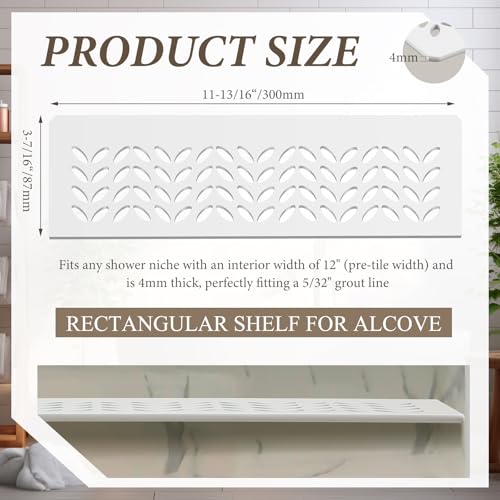Teenyyou 1 Pcs Aluminum Shower Niche Rectangular Shelf White 5/32"/ 4 mm Thick, Petal Design, Matte White Finish for 12" Prefabricated Niches, Fits 5/32" Grout Line - color: White