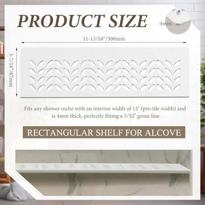 Teenyyou 1 Pcs Aluminum Shower Niche Rectangular Shelf White 5/32"/ 4 mm Thick, Petal Design, Matte White Finish for 12" Prefabricated Niches, Fits 5/32" Grout Line - color: White