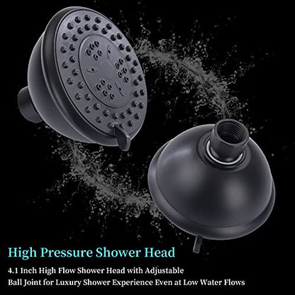 High Pressure Double Shower Head with Shut-Off Valve and Shower Arm Set Solid Brass Casting Dual Outlet Manifold Dual Shower Fixed Head 3 Function Shower Heads Sprayers, Matte Black - color: Matte Black