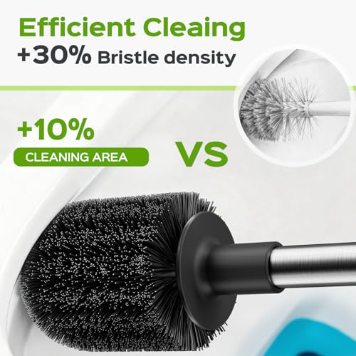HAMITOR Toilet Plunger and Brush Set: Bathroom Powerful Cleaning Round Bristle Brush - Stainless Steel Heavy Duty Unclogging and Bowl Brush Combo - Compact Home Apartment Restroom Decor Accessories