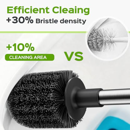 HAMITOR Toilet Plunger and Brush Set: Bathroom Powerful Cleaning Round Bristle Brush - Stainless Steel Heavy Duty Unclogging and Bowl Brush Combo - Compact Home Apartment Restroom Decor Accessories