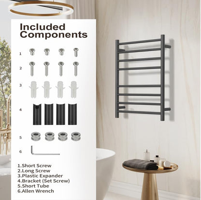 (1 Pack Yariwiz) Electric Towel Warmer for Bathroom Wall Mounted Drying Rack Plug-in Electric Heated Towel Rack Stainless Steel Round 8 Bars Bath Towel Heater Black - size: Size 2