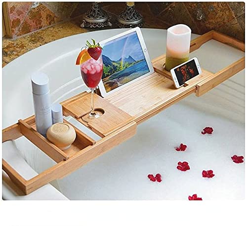 Top hacker Bamboo Bathtub Caddy Tray Foldable Bathtub Tray Expandable Luxurious Bathtub Tray with Mirror and Mobile Phone Holder, Tablet Computer, Red Wine, Soap Box (Color : Standard)