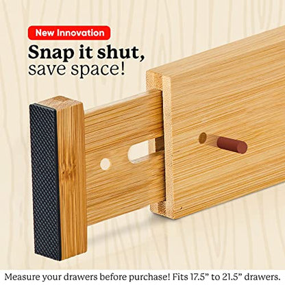 Expandable Bamboo Drawer Dividers – drawer separators for Clothes, Kitchen Utensils, Bathroom, and Dresser Drawers (17.5" to 21.5") - size: 17.5" - 21.5" (Large Size)