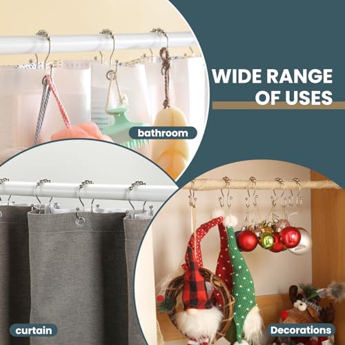 Shower Curtain Hooks, OEH Shower Curtain Rings, Metal Shower Curtain Rings Rust Proof, Smooth Gliding Metal Shower Curtain Hooks Rust Proof, Double Double Shower Rings for Curtain, 12 Pcs, Nickel - color: Nickel, size: Classic Double Hooks