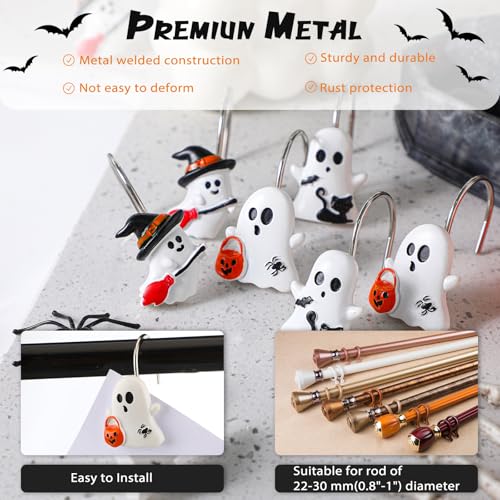 Colingmill 12 Pcs Halloween Ghost Shower Curtain Hooks Xmas Shower Curtain Hooks Halloween Bathroom Decor Rings for Bathroom Bedroom - style: Ghost