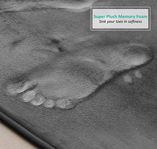 Clara Clark 3 Piece Bathroom Rugs Bath Mat Set, Velvet Memory Foam Bath Mats for Bathroom - Non-Slip, PVC Backing Bath Rugs, Washable - Dries Quickly, Grey - color: Dark Grey