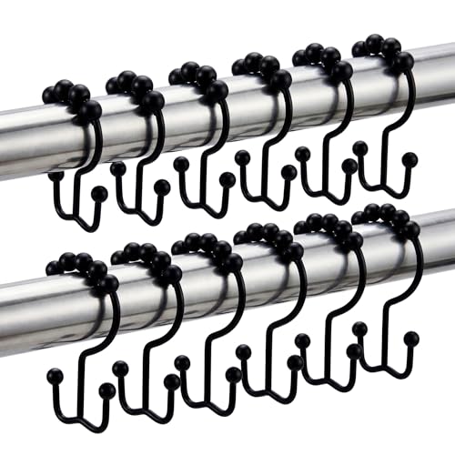 Shower Curtain Hooks Rings, Rust Resistant Metal Hangers Double Glide Shower Hooks Rings for Bathroom Shower Rods Curtains, 12 PCS, Black - color: Black, size: 12 PCS