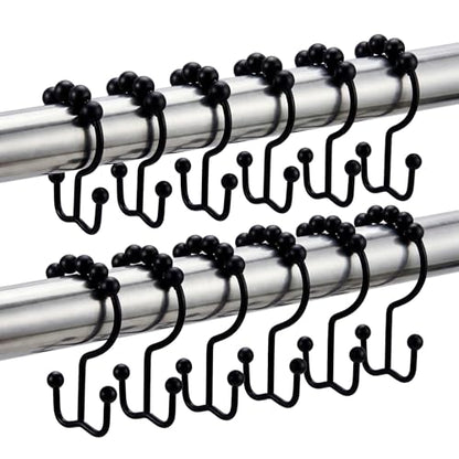 Shower Curtain Hooks Rings, Rust Resistant Metal Hangers Double Glide Shower Hooks Rings for Bathroom Shower Rods Curtains, 12 PCS, Black - color: Black, size: 12 PCS