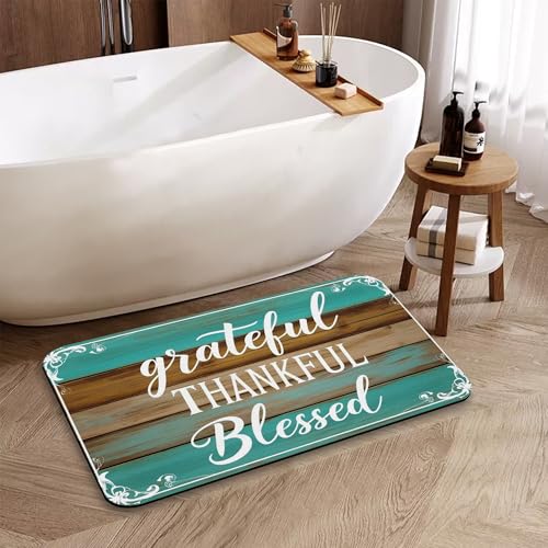 Blessed Bathroom Rugs, Fast-Absorbing Bath Mat, Quick-Dry Non-Slip Thin Rug for Bathroom Floor Kitchen 17"x30" - color: Blessed