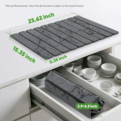 Stone Drying Mat for Kitchen Counter, Quick Diatomaceous Earth Mats for Dishes, 24"L x 16" W Super Absorbent Fast-Drying Collapsible Countertop Stone Mat (Marble Grey, 24" x 16") - color: Marble Grey