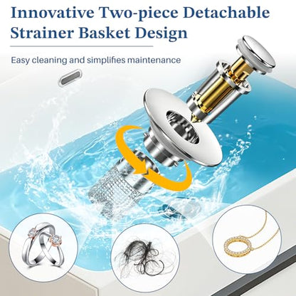Bathroom Sink Drain Strainer,Pop Up Sink Stopper with Removable Stainless Steel Hair Catcher Basket, Anti-Clog Bathroom Sink Drain Plug for 1.1-2.36 Inch Drain Holes (Sliver 5Pcs) - color: Sliver-5pcs