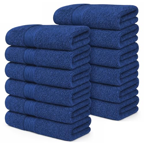 100% Cotton Hand Towels 18x28 Inches, 600 GSM, Soft & Absorbent, Set of 12, Navy - color: Navy, size: Hand Towel Set of 12