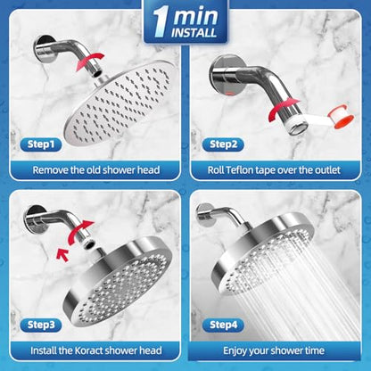Shower Head High Pressure Rain Premium Luxury Design Anti-Clogging Silicone Nozzles Adjustable Replacement for Bathroom Shower Heads (Luxury Polished Chrome 6" Round) - color: Chrome
