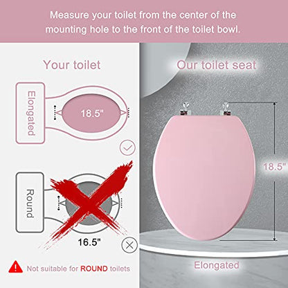Angol Shiold Wood Toilet Seat, Zinc Alloy Hinges (Elongated, Pink) | Elongated Toilet Seat, Scratch Resistant Wood Surface, Easy to Install and Clean - color: Pink, size: Elongated
