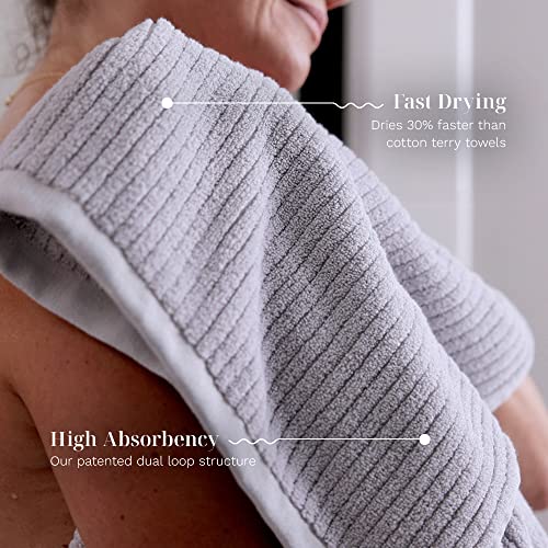Luxury Performance 4-Piece Hand Towel Set | Patented Quick-Dry Tech | Ultra Soft | 16" W x 30" L | Pebble (Light Grey) - color: Pebble, size: 4 Hand Towels