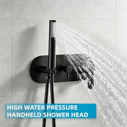 HUCKLE Shower Faucet Set, 10 Inch Rainfall Shower head With Handheld | Black Shower Head and Handheld Set, Single Handle Control, Shower System, Wall Mount, Included Brass Valve and Trim kit