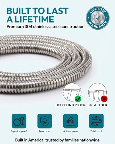 Extra Long 196 Inch Shower Hose, Flexible Stainless Steel Handheld Shower Hose, with Brass Insert and Nut - size: 196 inches