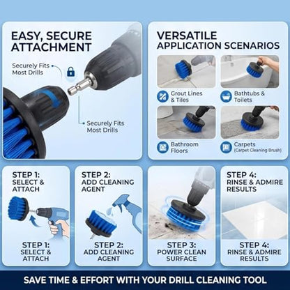 Drill Power Cleaning Brush Set of 4, Power Scrubber Brushes with Extended Attachment, All Purpose for Floor, Tub, Shower, Tile, Bathroom and Kitchen Surface, Blue - color: Blue