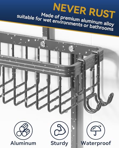 Never Rust Shower Caddy Hanging, Aluminum Shower Racks for Inside Shower, 2-Tier Shower Organizer Hanging Over Shower Head with Hooks and Soap Holder, Grey - color: Grey