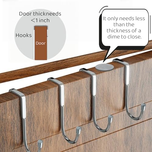 Over Cabinet Door Hook & Wardrobe Door Hook, Stainless Steel Hanging Hooks for Towels, Bags, Clothes – Bathroom Door Hooks for Towels, Kitchen Cabinet Hooks, Wardrobe Hooks, Dorm Room Hangers (4PCS)