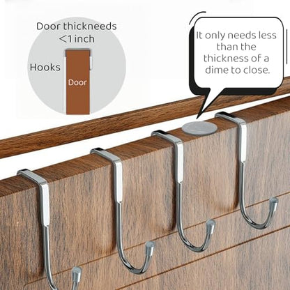 Over Cabinet Door Hook & Wardrobe Door Hook, Stainless Steel Hanging Hooks for Towels, Bags, Clothes – Bathroom Door Hooks for Towels, Kitchen Cabinet Hooks, Wardrobe Hooks, Dorm Room Hangers (4PCS)