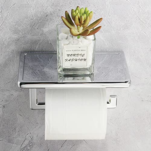 Toilet Paper Holder for Bathroom Solid ZINC Alloy Material and Superior Hotel Style Tissue Roll Holder with Cell Phone Storage Chrome D500091C - color: Chrome
