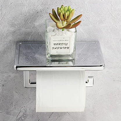 Toilet Paper Holder for Bathroom Solid ZINC Alloy Material and Superior Hotel Style Tissue Roll Holder with Cell Phone Storage Chrome D500091C - color: Chrome