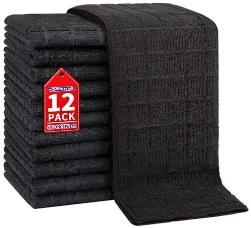 Salon Towels, 12 Pack Black Hand Towels for Bathroom, 16 by 27 Inches Bulk Quick Dry Absorbent Microfiber Hair Towel, Bathroom Towels for Gym Spa Barber Pedicure Makeup & Beauty