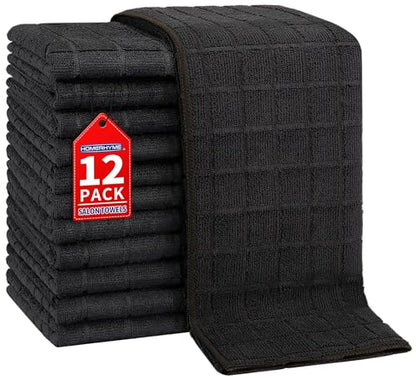 Salon Towels, 12 Pack Black Hand Towels for Bathroom, 16 by 27 Inches Bulk Quick Dry Absorbent Microfiber Hair Towel, Bathroom Towels for Gym Spa Barber Pedicure Makeup & Beauty