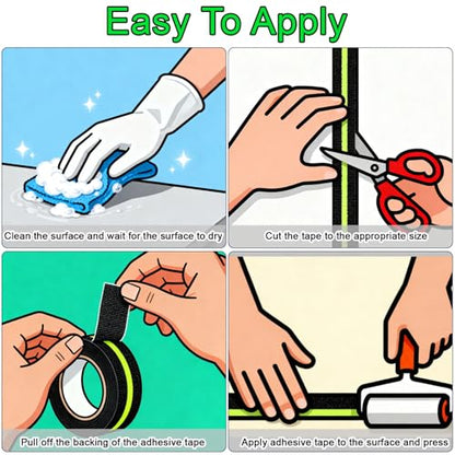 Glow in Dark Anti Slip Tape,4" x35FT Heavy Duty Waterproof Safety Grip Tape for Stairs, Pool, Bathroom - Black & Glow Stripe Indoor/Outdoor Multi-Purpose Traction Tape - size: 4IN x 35FT
