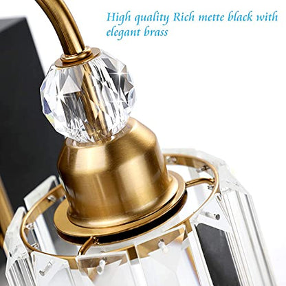 Ralbay Crystal Vanity Lights 6-Lights Modern Crystal Bathroom Vanity Lights Over Long Mirror Modern Black Gold Bathroom Vanity Lighting Fixtures - color: Round-Black+Gold, size: 6-light