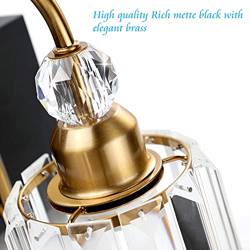 Ralbay Crystal Vanity Lights 6-Lights Modern Crystal Bathroom Vanity Lights Over Long Mirror Modern Black Gold Bathroom Vanity Lighting Fixtures - color: Round-Black+Gold, size: 6-light
