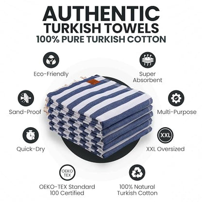 Gold CASE Turkish Beach Towel Set of 5 – 100% Cotton Beach Towels Oversized 70x38'' – MYRA Quick Dry Swim Towel – Lightweight Turkish Towels Set in Navy Blue - color: Navy Blue, size: Beach-Bath Towel Set of 5