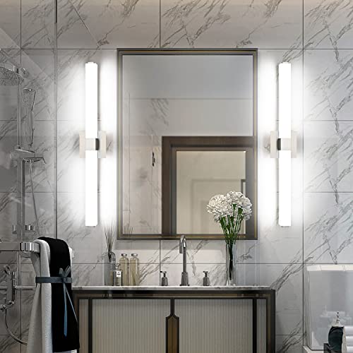 32in Bathroom Light Fixtures Over Mirror, Brushed Nickel Modern LED Vanity Lighting, Dimmable Bath Wall Lights Bright White Light - color: Brushed Nickel - Dimmable, size: 32 inch
