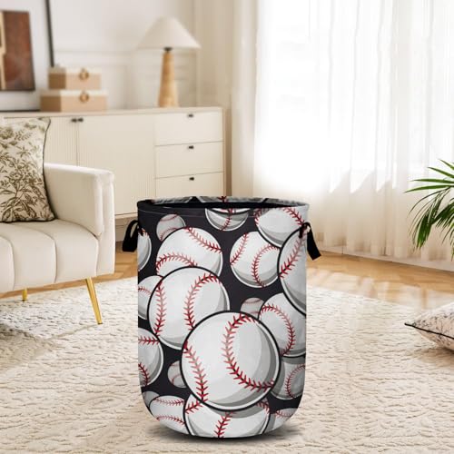 Baseball Softball Laundry Basket, Ball Laundry Hamper Collapsible Oxford Cloth with Handle Clothes Storage Bin for Bathroom Laundry Room Bedroom 15.7 X 20 Inch - color: Baseball Softball Ball
