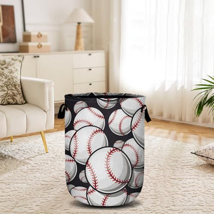 Baseball Softball Laundry Basket, Ball Laundry Hamper Collapsible Oxford Cloth with Handle Clothes Storage Bin for Bathroom Laundry Room Bedroom 15.7 X 20 Inch - color: Baseball Softball Ball