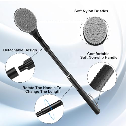 Back Scrubber for Shower,26" Long Handle Shower Brush for Body Exfoliator and Deep Clean,Back Brush for Shower for Men,Women and Elderly